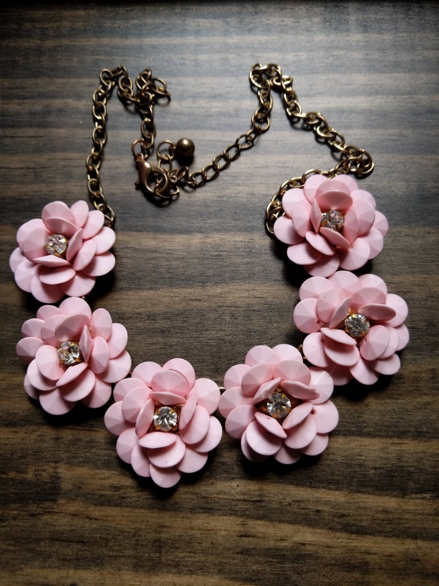 Vintage Necklace Pink Flower Choker - Dirty30 Vintage