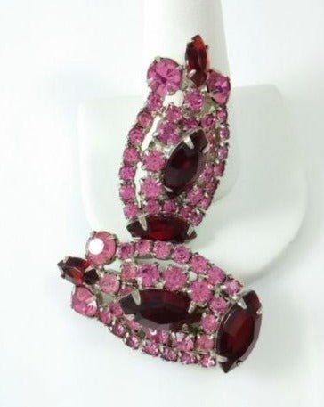 Vintage Rhinestone Earrings Ruby Red Pink Austrian Czech Glass - Dirty30 Vintage