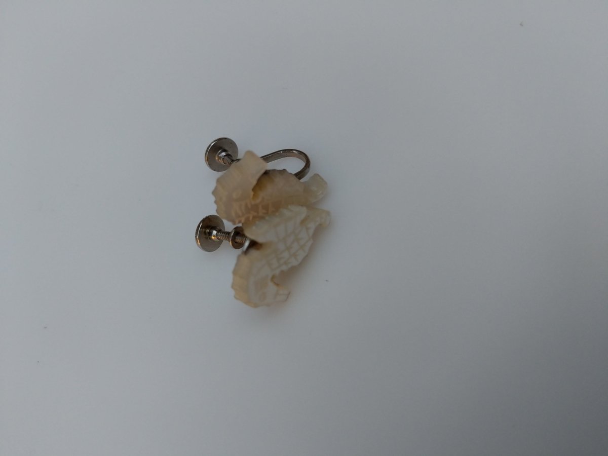 Vintage Seahorse Carved Shell Earrings - Dirty30 Vintage