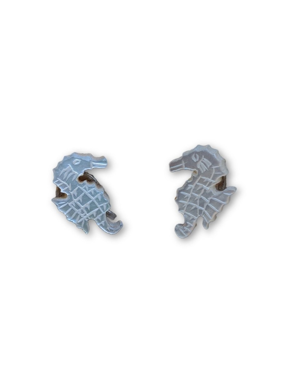 Vintage Seahorse Carved Shell Earrings - Dirty30 Vintage