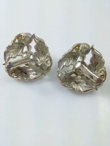 Vintage Silver & Pearl Earrings by Star 50s 60s Leaf Pattern - Dirty30 Vintage