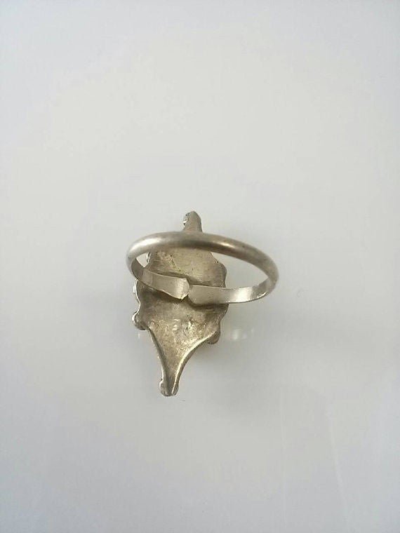 Vintage Silver Ring Turquoise and Coral Stones Native Size 5 1/2 - Dirty30 Vintage