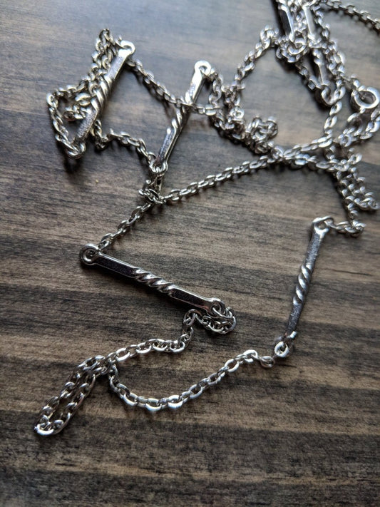 Vintage Silver Tone 36" Necklace Twisted Stationed Links - Dirty30 Vintage