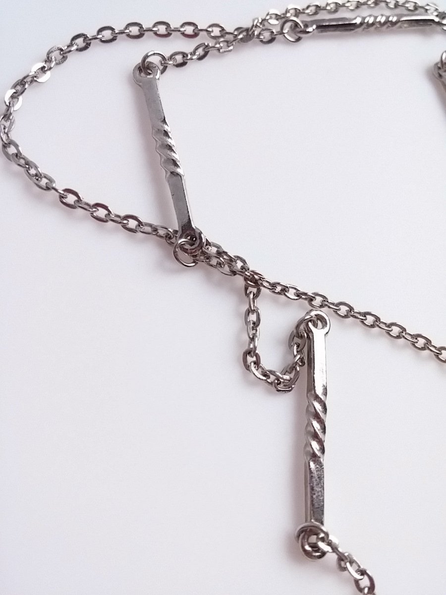 Vintage Silver Tone 36" Necklace Twisted Stationed Links - Dirty30 Vintage