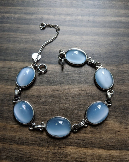 Vintage Silver Tone Blue Moonglow Bracelet - Dirty30 Vintage