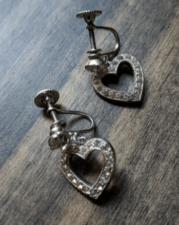 Vintage Weiss Earrings Silver Tone Rhinestone Dangle Heart Shaped - Dirty30 Vintage