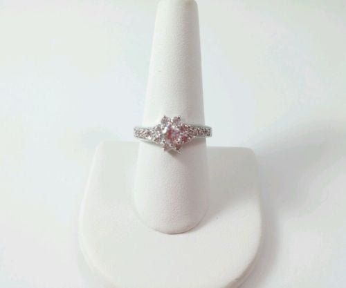 White Gold Tone Rhodium Plated CZ Cluster Ring Size 8 - Dirty30 Vintage