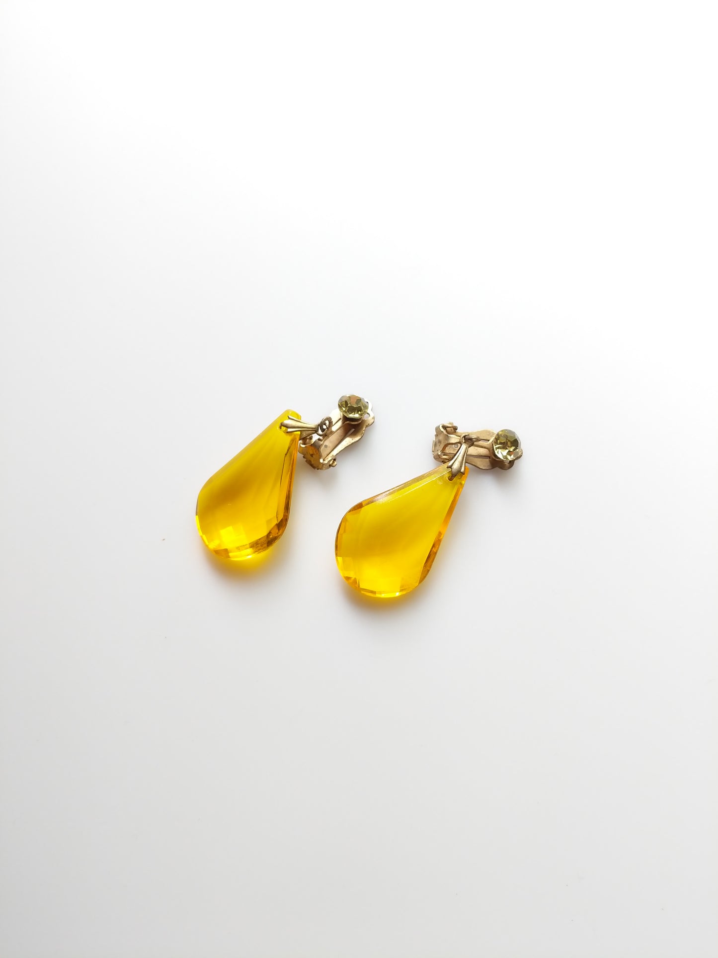 Vintage Drop Earrings - Citrine Color w/ Rhinestone Accent