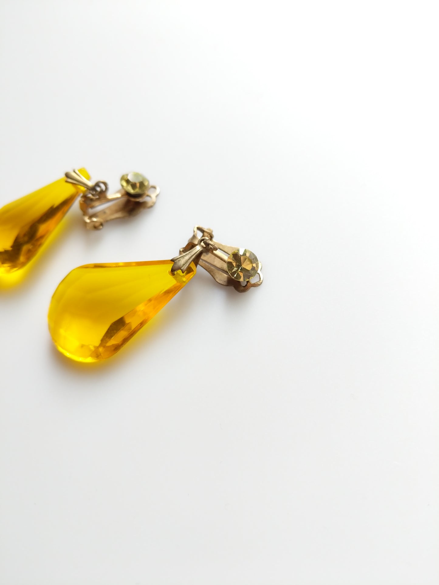 Vintage Drop Earrings - Citrine Color w/ Rhinestone Accent